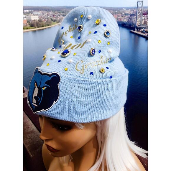 Memphis Grizzlies Beanie Blue design with 901, Rhinestone and Grizz Logo - Picture 3 of 7